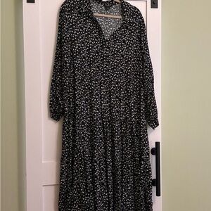 Monki Black and White Tiered Dress with Long Sleeves